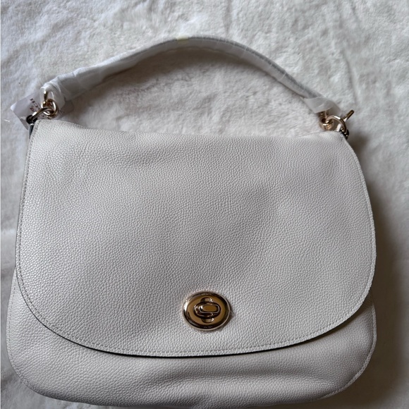 COACH Turnlock Hobo Chalk White Leather Shoulder Bag - Picture 1 of 10